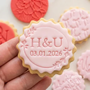 Personalised Wedding Initials & Date Wreath Cookie Stamp