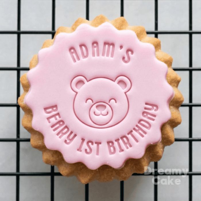 berry Personalised Beary First Birthday Name Cookie Stamp