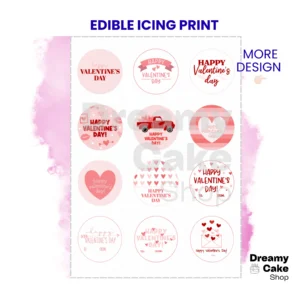 Valentine Hearts Edible Cupcake Toppers | A4 Icing Sheet