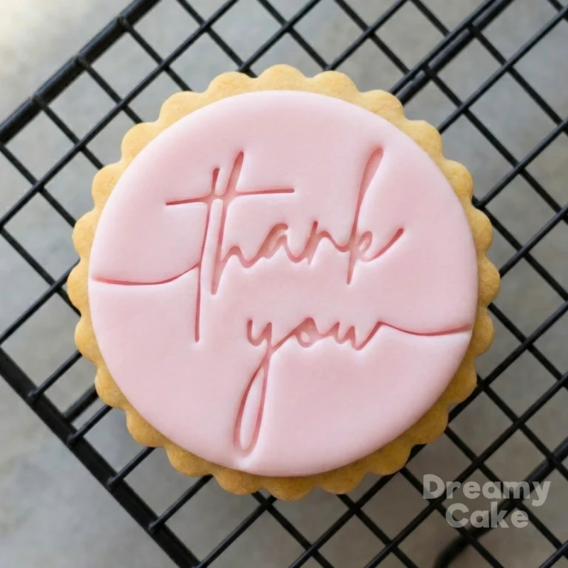 thank you heart cookie stamp and cutter on fondant for M&S style biscuits