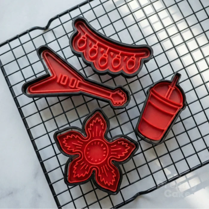 Retro 80s cookie cutter embosser set guitar fairy lights milkshake cup monster flower