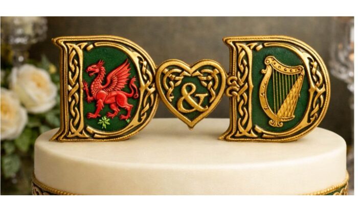 Irish harp and Welsh dragon with the gold effect